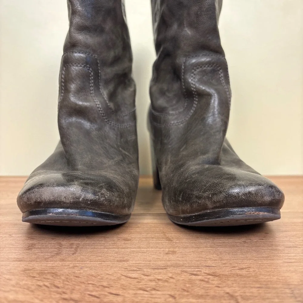 FRYE Carson Mid-Heel Short Boots Charcoal‎ Gray Women Size 10 Leather Rugged